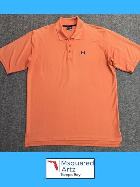 Under Armour Orange HeatGear Polo Shirt Mens XL Golf Athletic Casual